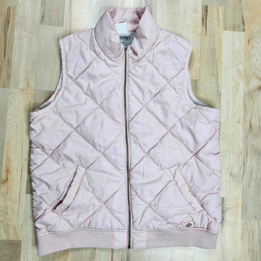 Dickies Quilted Vest Puffer Sleeveless Jacket Full Zip Pink Women's L